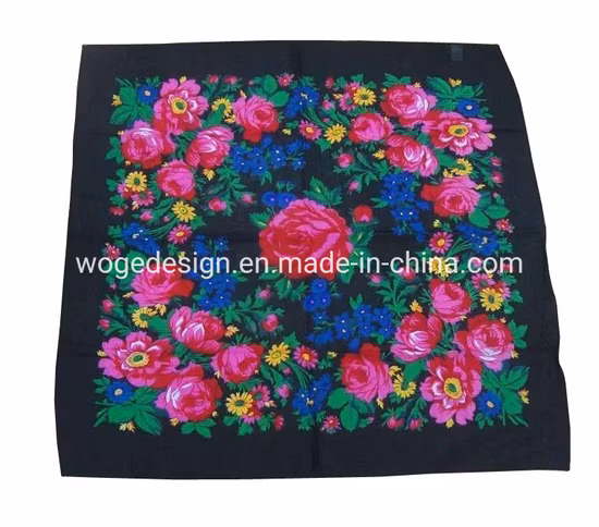 Fashion Yiwu Manufacturers 70*70cm Scarves Wrap Hijab Print Women Acrylic Square Gold Lurex Glitter Muslim Floral Scarf