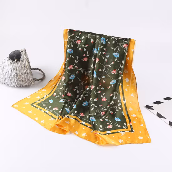 70X70cm Printed Colorful Square Fashion Silk Satin Scarf Polyester Scarves Hairband Bag Band