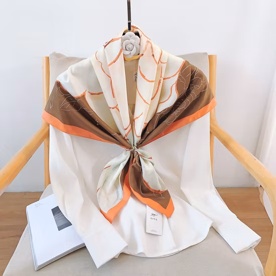 Wholesale Flowers Printed Silk Twill Handbag Ribbon Skinny Scarf